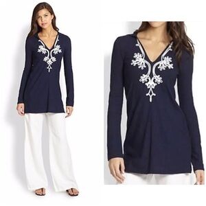 Lilly Pulitzer Noelle Hooded Tunic Top Womens Size Small Embroidered Resort